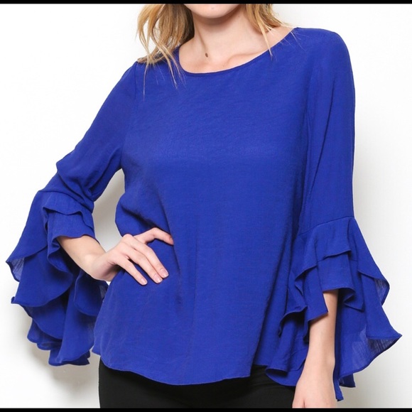 Ruffle Half Sleeve Blouse in White or Royal Blueπ - Picture 2 of 7